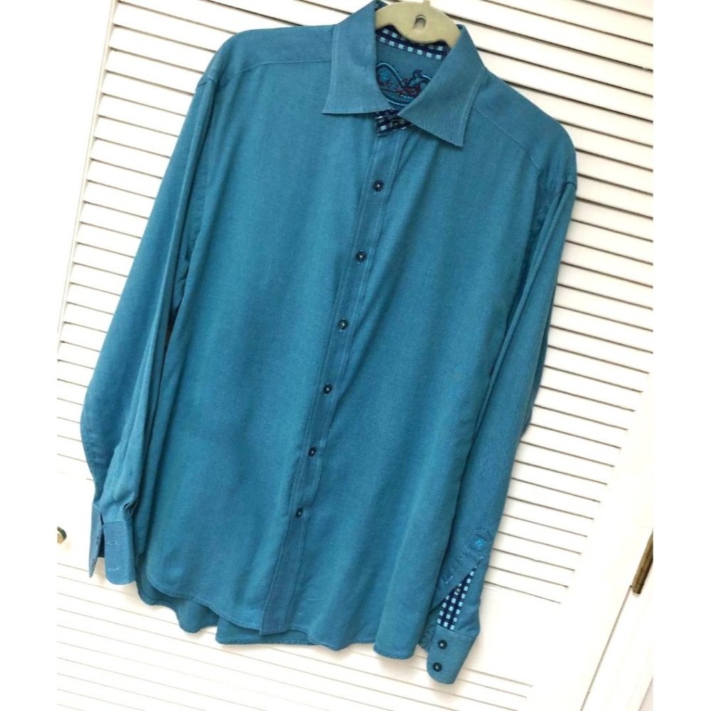 Robert Graham Solid Teal Button Down Shirt Men's … - image 1